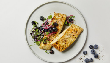 Image of Seared Alaska Halibut with Pickled Blueberries