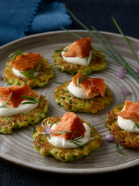 Image of Crispy Zucchini Fritters with Echo Falls Smoked Salmon